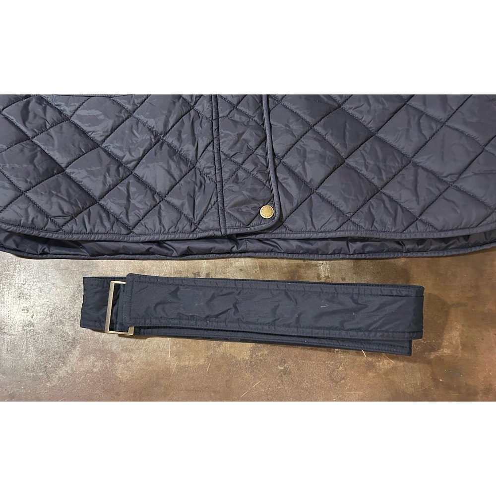Barbour Greenfinch Midi Jacket Womens Sz 12 Navy Blue Hooded Shoulder Patches - Picture 10 of 14